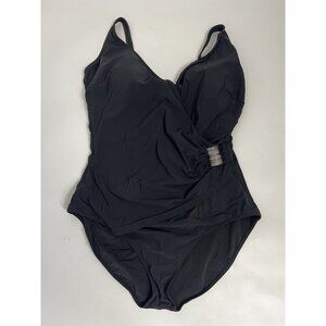 Gideon Oberson Women's Black One-piece Swimsuit Silver Metal Accent Sz 18